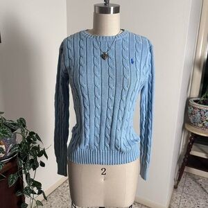 Baby blue cable knit sweater, 100% cotton, size extra small